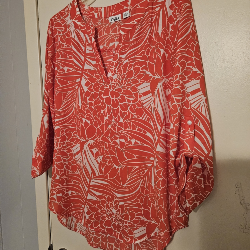 Cato Orange and White Floral Blouse